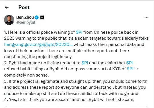 Ben Zhou Calls Pi A Scam